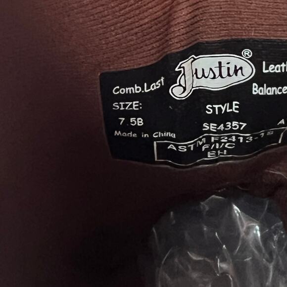 Justin Stampede Rush Waterproof Composite Safety Toe Boots Brown Women 7.5B - Picture 9 of 9